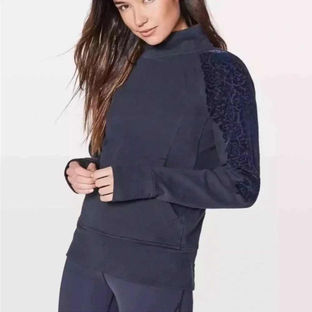 lululemon athletica Navy Mock-Neck Sweatshirt with Velvet-Detail Sleeves
